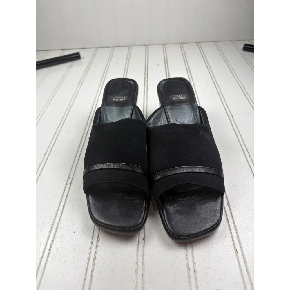Stuart Weitzman Vintage Y2K Black Stretch Wedge Slide Heels Women's Size 7-7.5